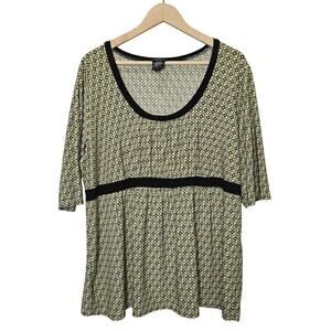George Women's Green Yellow Retro Flowers Stretch Top Size‎ 2X